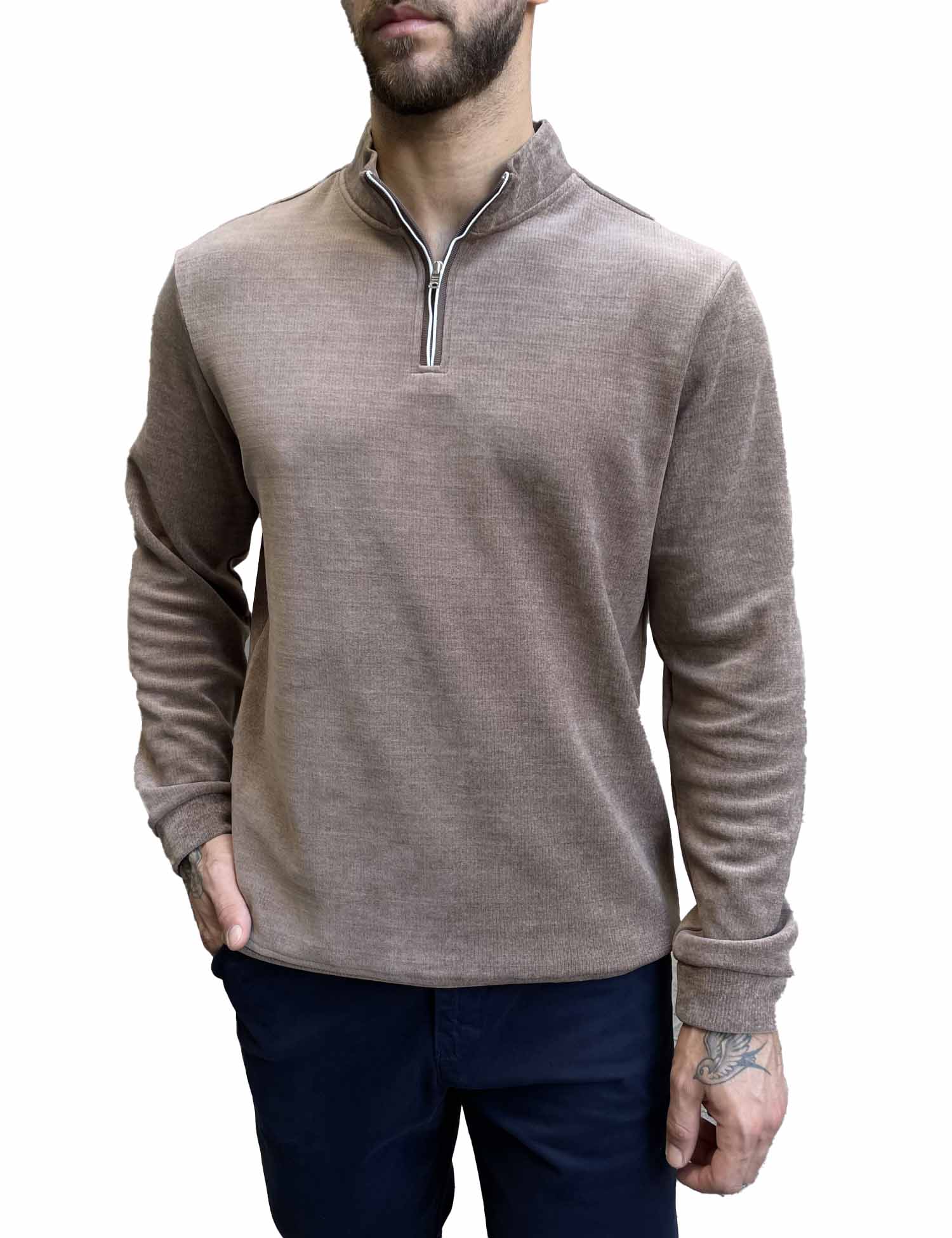 Ανδρικό πούρο πουλόβερ μονόχρωμο με γιακά και φερμουάρ 4477 φωτογραφία